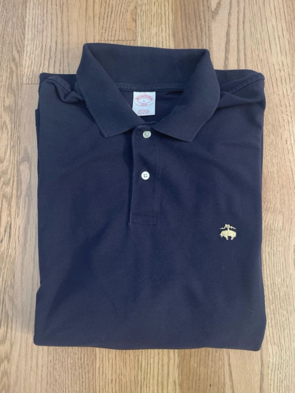 Brooks Brothers Navy Polo with Gold Embroidered Crest